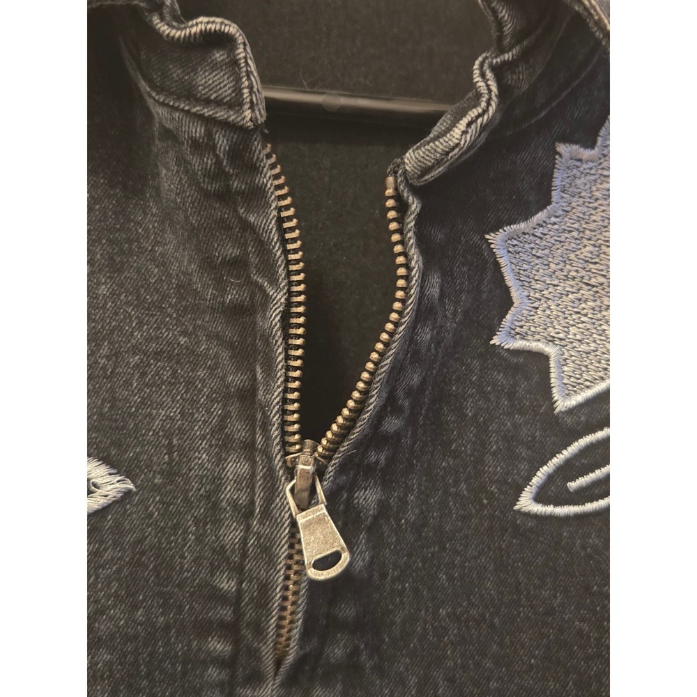 Isabel Hayley Timeless Trends Black Floral Embroidered Zip Denim Jacket 16W - Picture 3 of 4